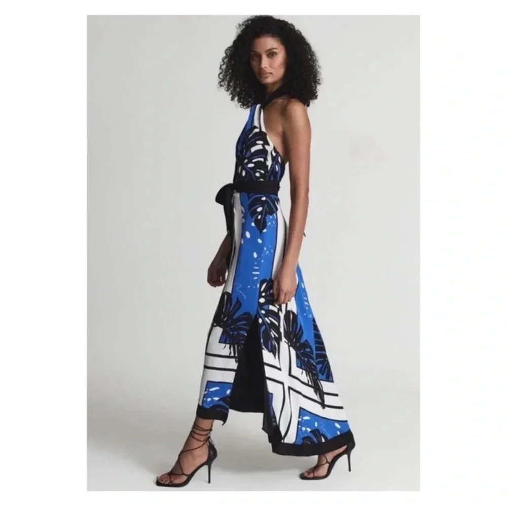 NWT REISS London Erin Palm Leaf Print Halter Midi Dress - Picture 2 of 6
